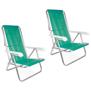 Kit 2 Cadeira Praia Reclinável 8 Posições Alumínio Mor Verde em Oferta na Shopee