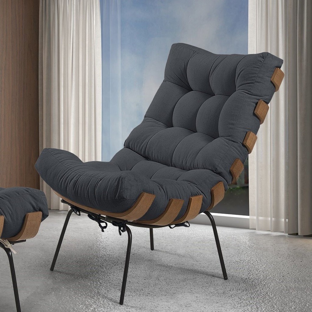 Poltrona em Linho Costela Sala de Estar Grafite em Oferta na Shopee