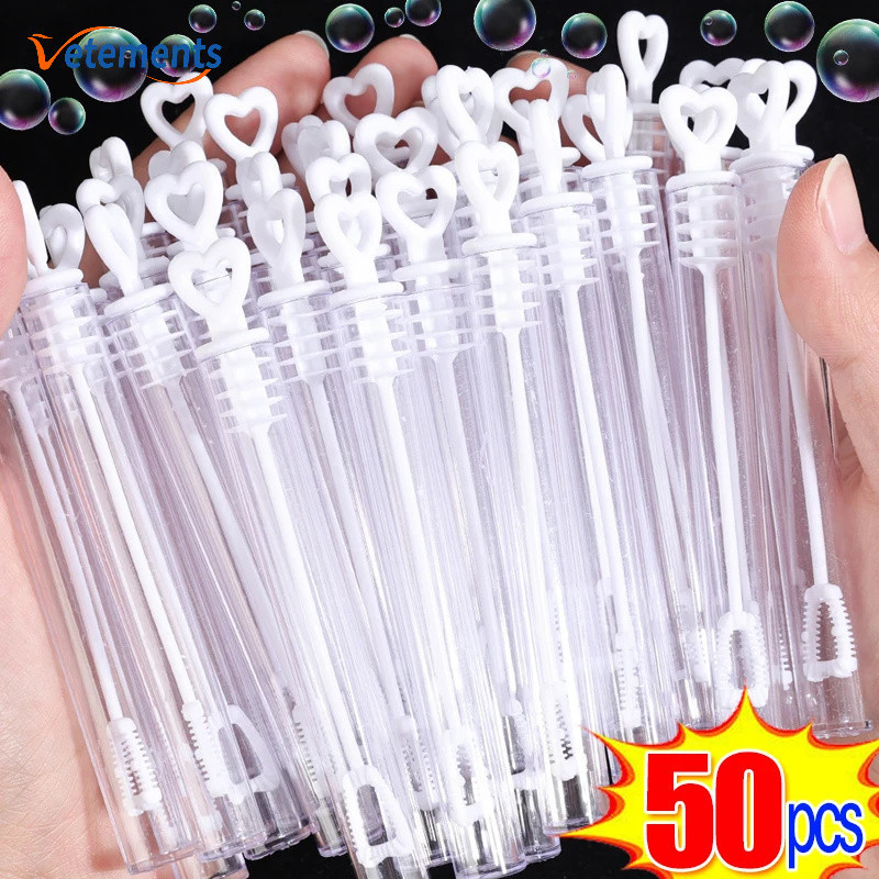 50Pcs Vazio Mini Tubo De Bolha De Coração De Amor-Sabonete Transparente Varinha De Sabão-Decoração De Festa De Aniversário De Casamento Presentes Para Convidados