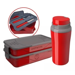 Kit Marmita Organizadora Fit + Copo 650ml Unitermi Vermelho