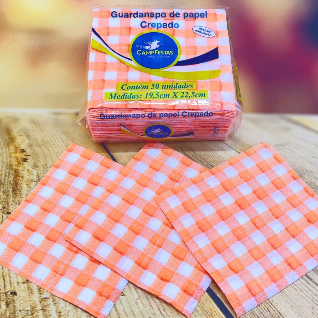 KIT 50 ~ 300 GUARDANAPOS XADREZ LARANJA FESTA JUNINA (19,5X22,5 CM) (CHOCO) · foto 2