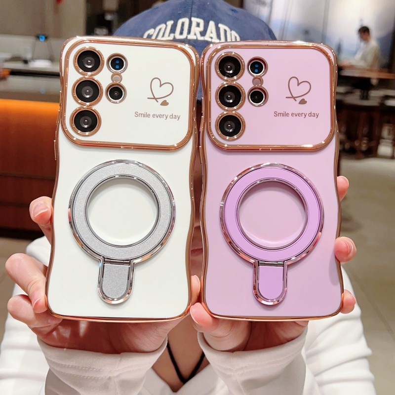 Bonito Amor Coração Onda Suporte Caso Para Samsung Galaxy S25 S24 S23 Ultra Plus S21 S20 FE Macio TPU À Prova De Choque em Oferta na Shopee