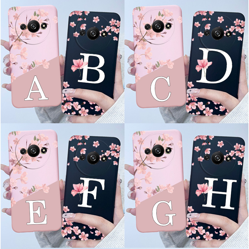 Compatível Para Redmi A3 4G A3X Poco C61 Caso De Telefone Bela Flor TPU Capa Moda Carta Impressão Casos De Silicone Maci