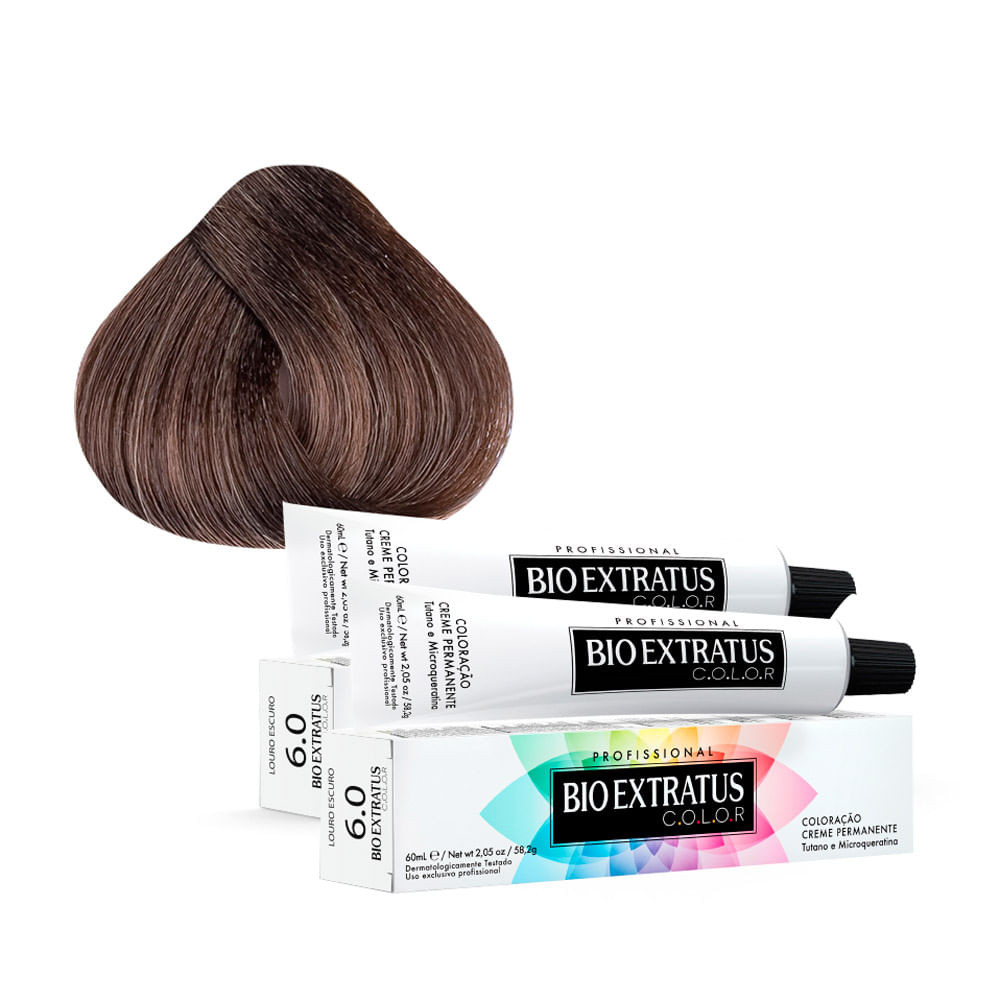 Tintura Creme Bio Extratus Color Louro Escuro 6.0 60ml | Kit com duas unidades
