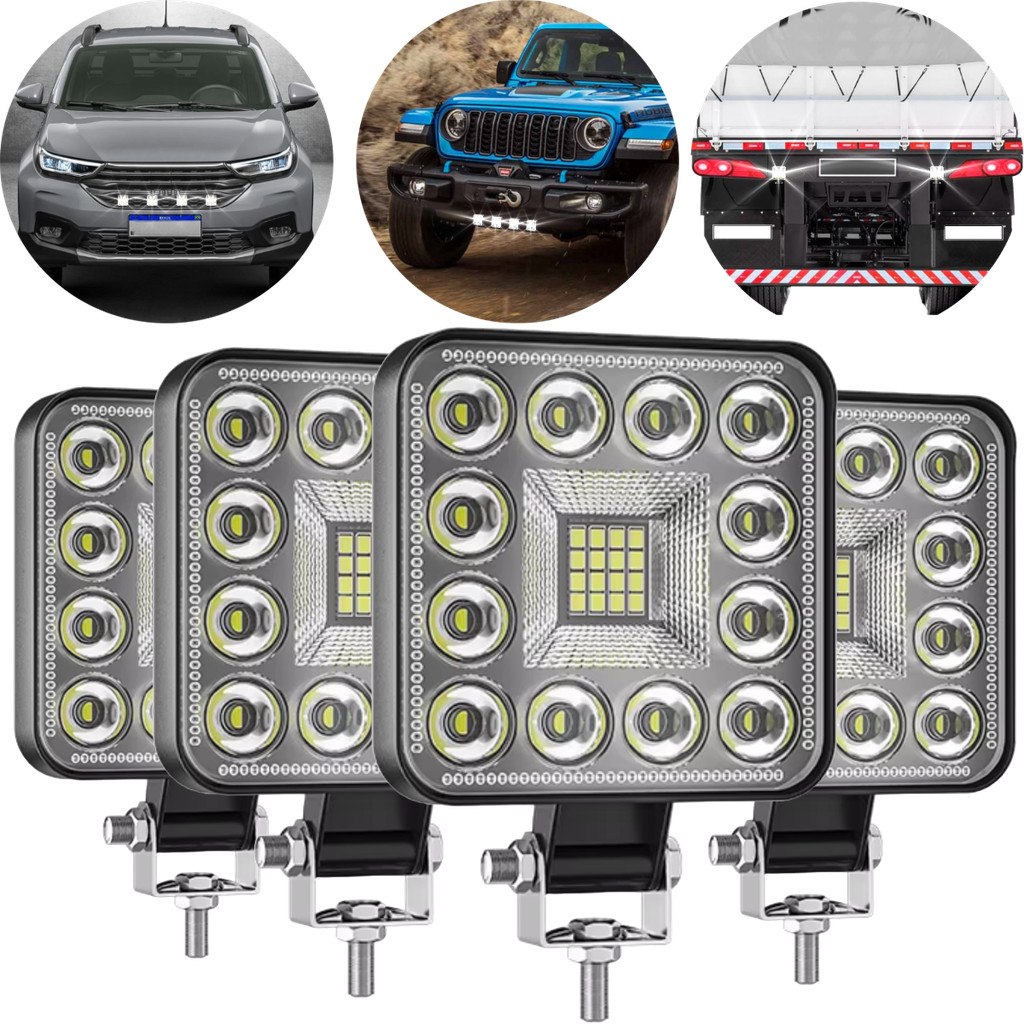 Kit 04 Farol De Milha Led Quadrado Potente Troller 4x4 84w Para Caminhão Carro Jeep Offf Road