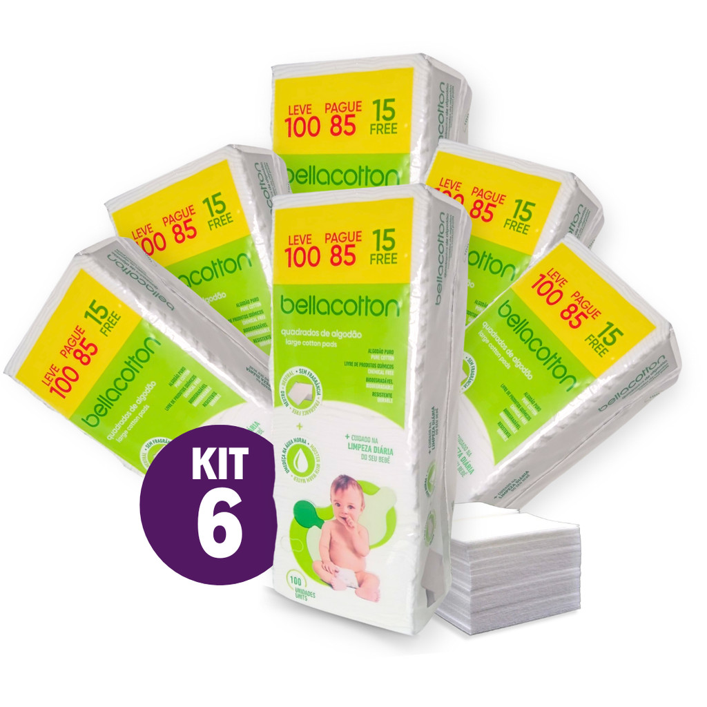 Algodão quadrado bebê bellacotton 600 unidades