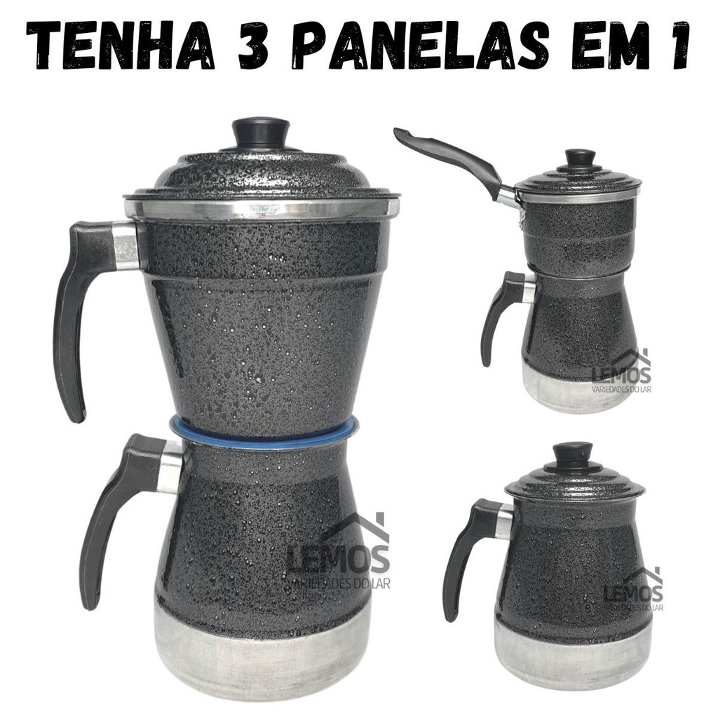 Cafeteira 3 em 1 Multiuso Leiteira + Cuscuzeiro Individual Porção Unica + Cafeteira Italiana