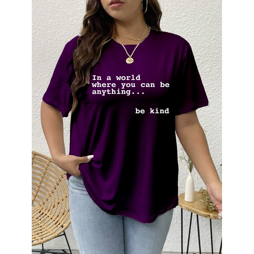 Camiseta Roxa Oversized Feminina Frase Estampada Estilo Moderno Streetwear Tecido Leve Confortável
