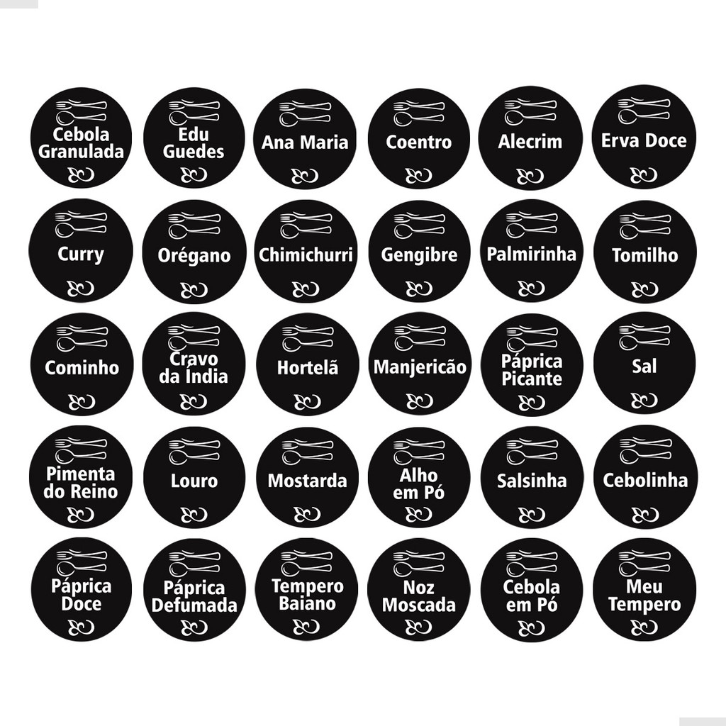 90 Etiquetas Para Potes Temperos Adesivo Preto Talheres 3x3 em Oferta na Shopee