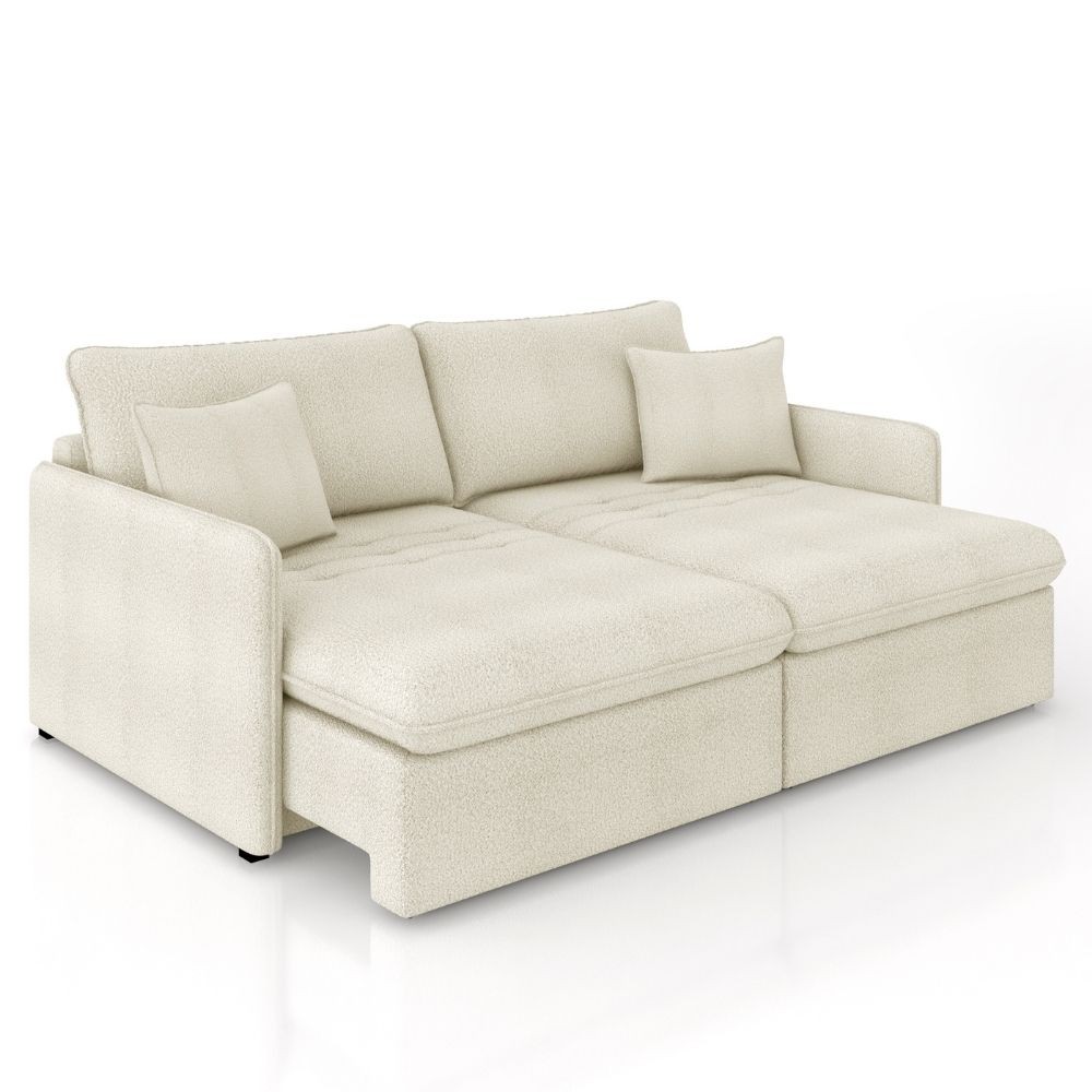 Detalhes do Sofá Cama Retrátil Para Sala de Estar 214cm Una K01 Bouclê Bege - Lyam Decor
