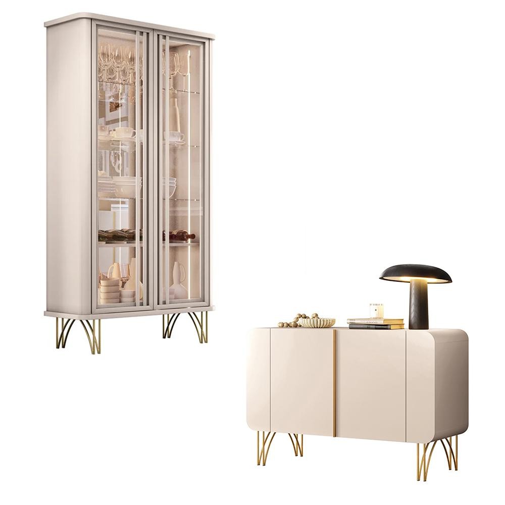 Conjunto 1 Cristaleira e 1 Buffet Decorativo Texas/Bambino Off White G26 - Gran Belo 
