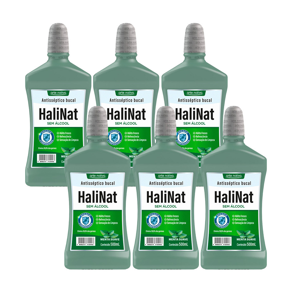 Kit 6 und Halinat Antisseptico Bucal Menta Suave 500 ml