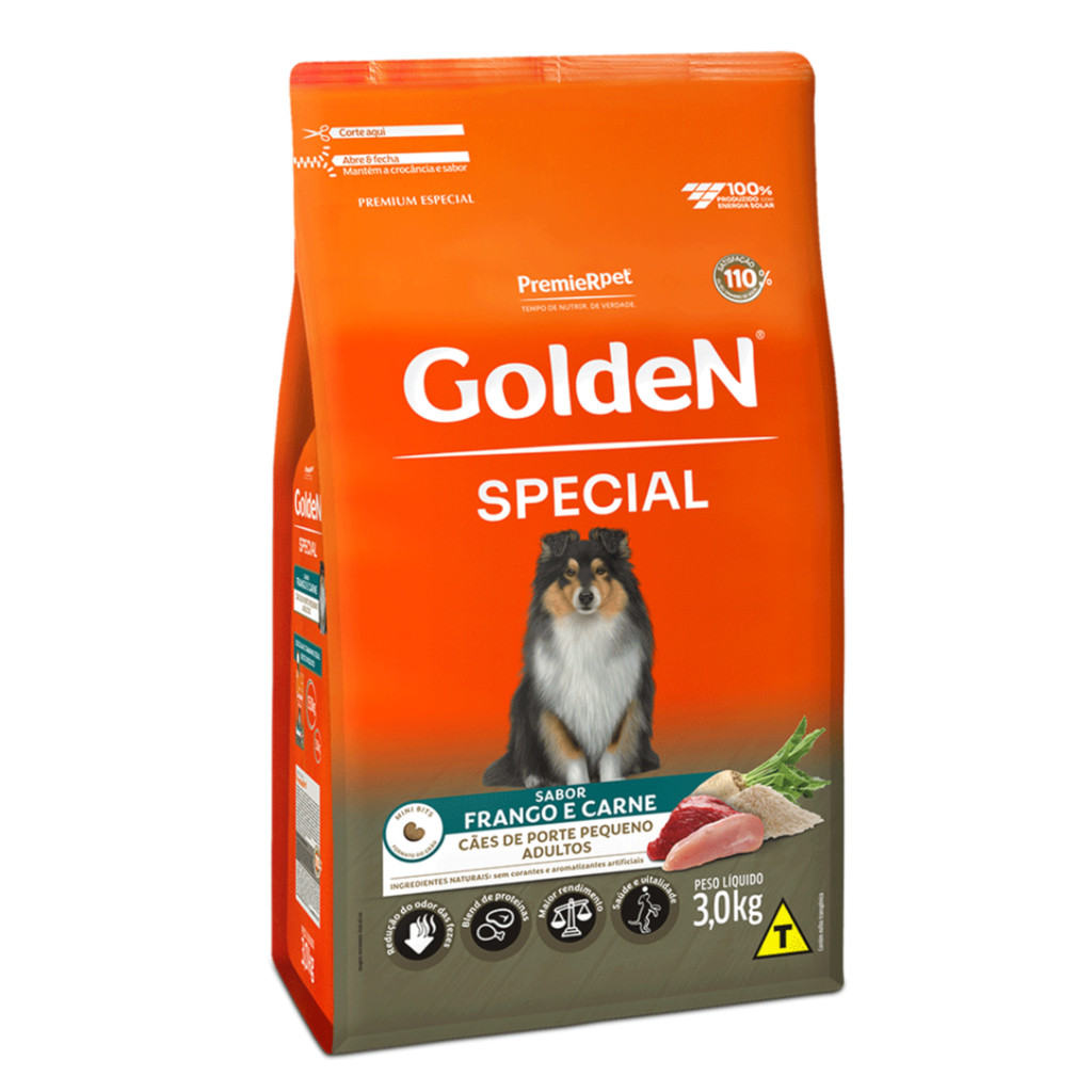 Ração GoldeN Special Cães Adultos 3kg Porte Pequeno Frango e Carne