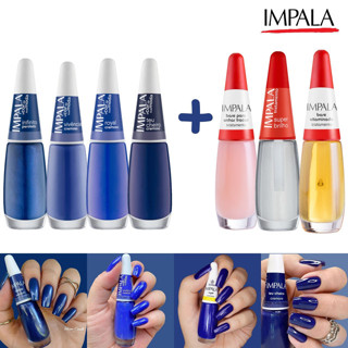 Esmaltes Impala Tons Azuis + Base Esmaltes Atacado em Oferta na Shopee