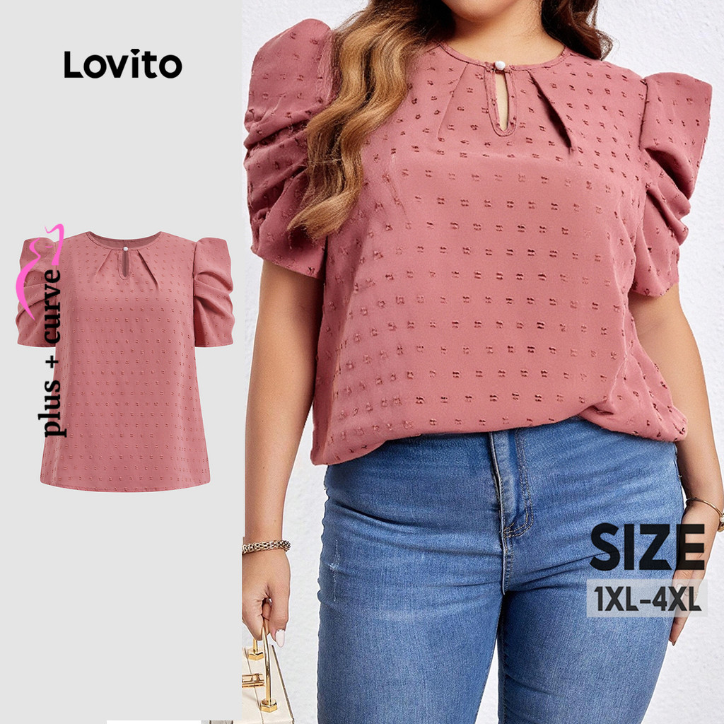 Lovito Blusa Jacquard Plus Size Casual com corte liso para mulheres  LBL22170 - Women Clothes