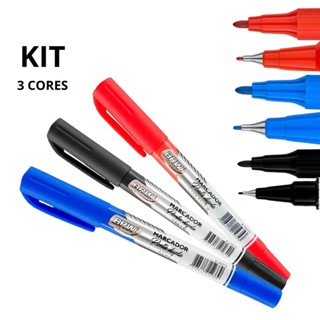 KIT 3 CANETA MARCADOR MULTIUSO CD/DVD RETROPROJETOR PONTA DUPLA PERMANENTE - BRW em Oferta na Shopee