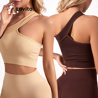 Lovito Sutiã Esportivo Esportivo Liso Assimétrico Com Ombro Frio Para Mulheres LNL43043