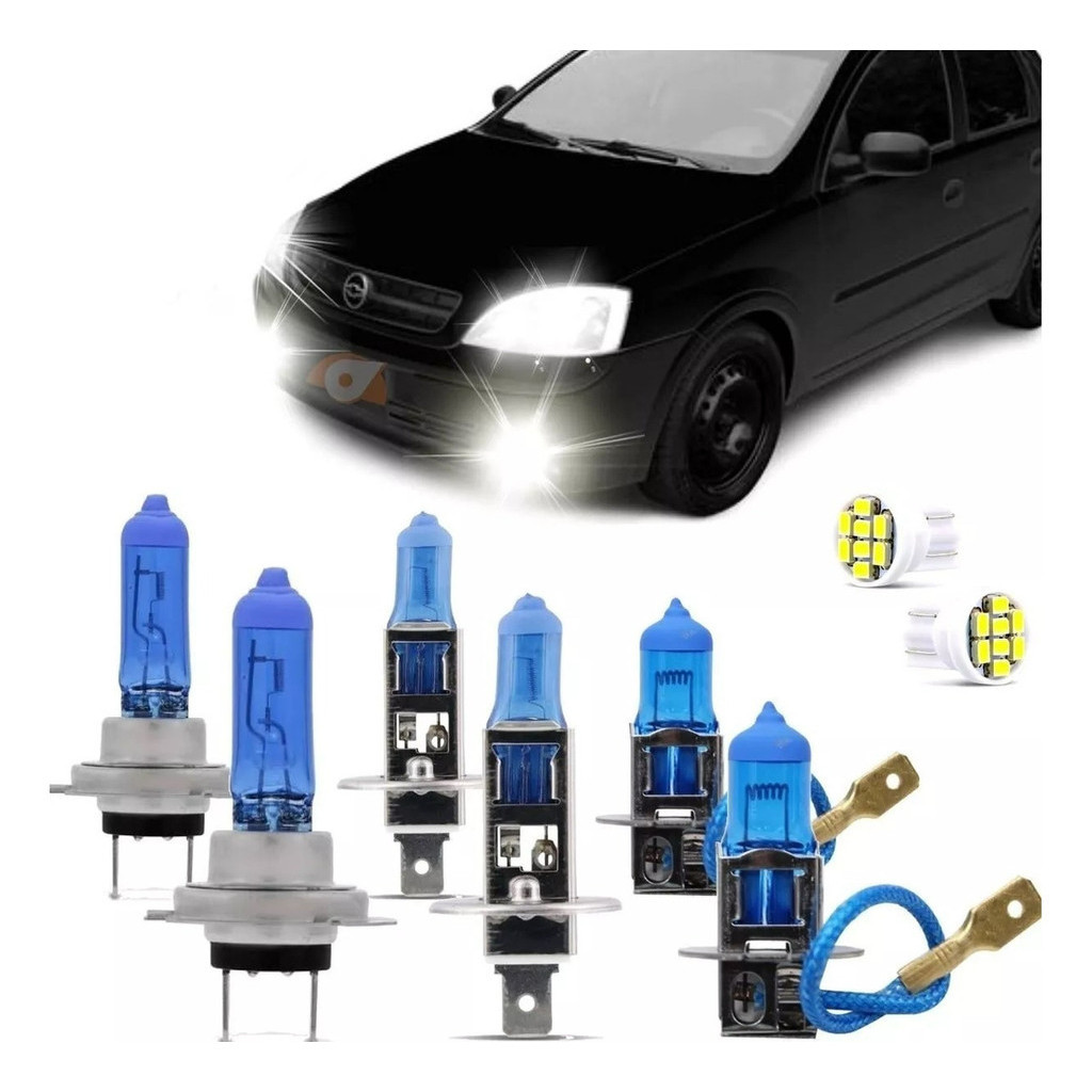Kit Lampadas Corsa Maxx Joy Premium Sedan Montana Super Brancas Farol H7 H1 Milha H3 - Techone 8500k 12v 55w Inmetro
