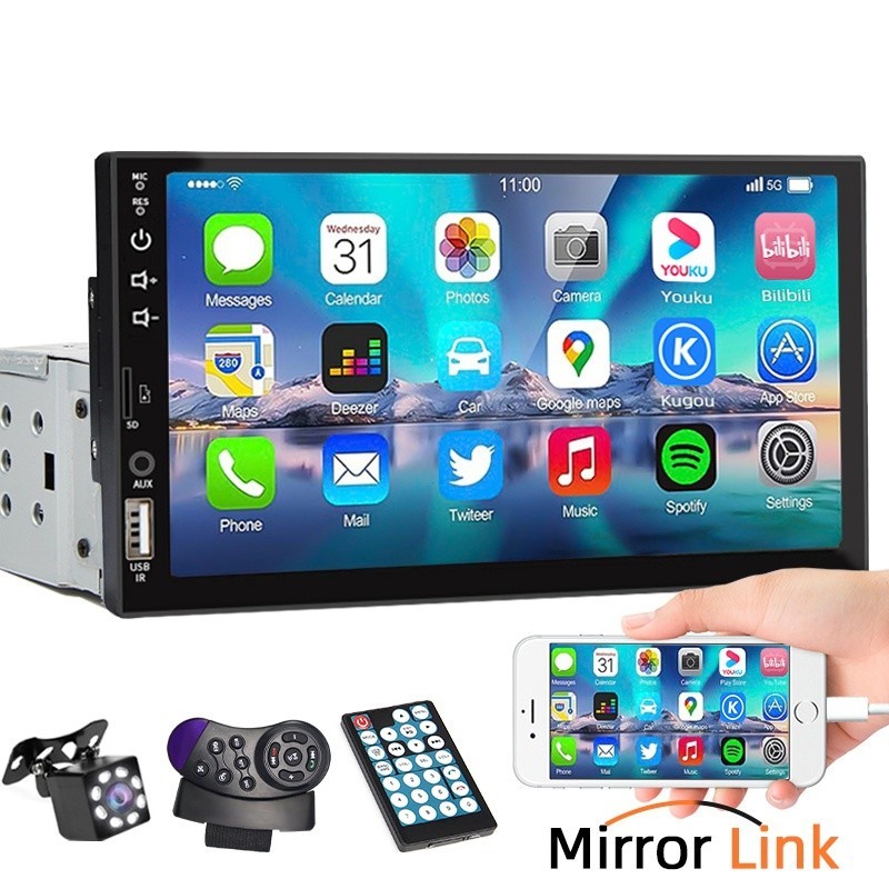 Central Multimídia MP5 Automotiva 1 Din Bluetooth USB/AUX/TF 7 Polegadas Com Mirrorlink HD...