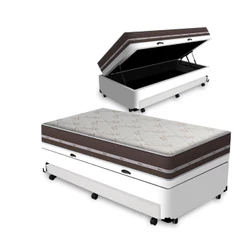 Cama Box Baú com Colchão de Molas Ensacadas D'Angelis Classic Pocket + Auxiliar Unique Solteiro 88 cm