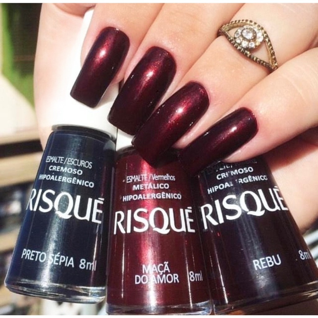 Kit 3 Esmalte Risqué , Preto Sépia , Maçã do Amor e Rebu
