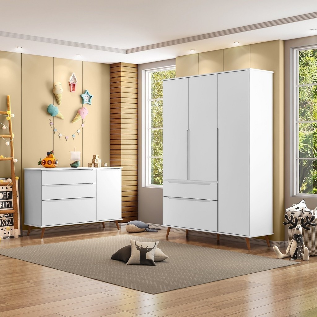 Jogo de Quarto Para Bebê Completo Melinda com Roupeiro e Cômoda - Home & Living