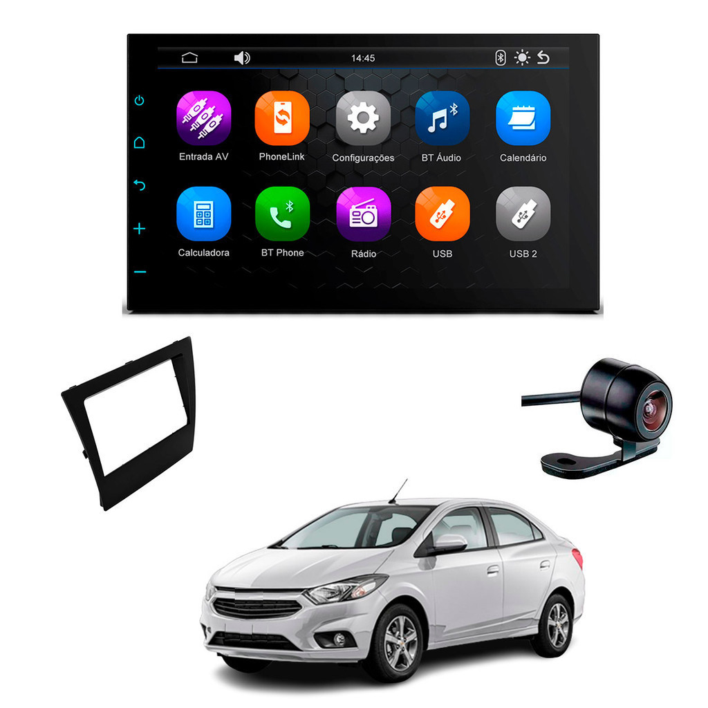 Central Multimídia Carplay Mp5 7" Câmera de Ré Borboleta Moldura 2din Prisma 2009 2010 2011 2012 - Spare Parts and Accessories for Vehicles