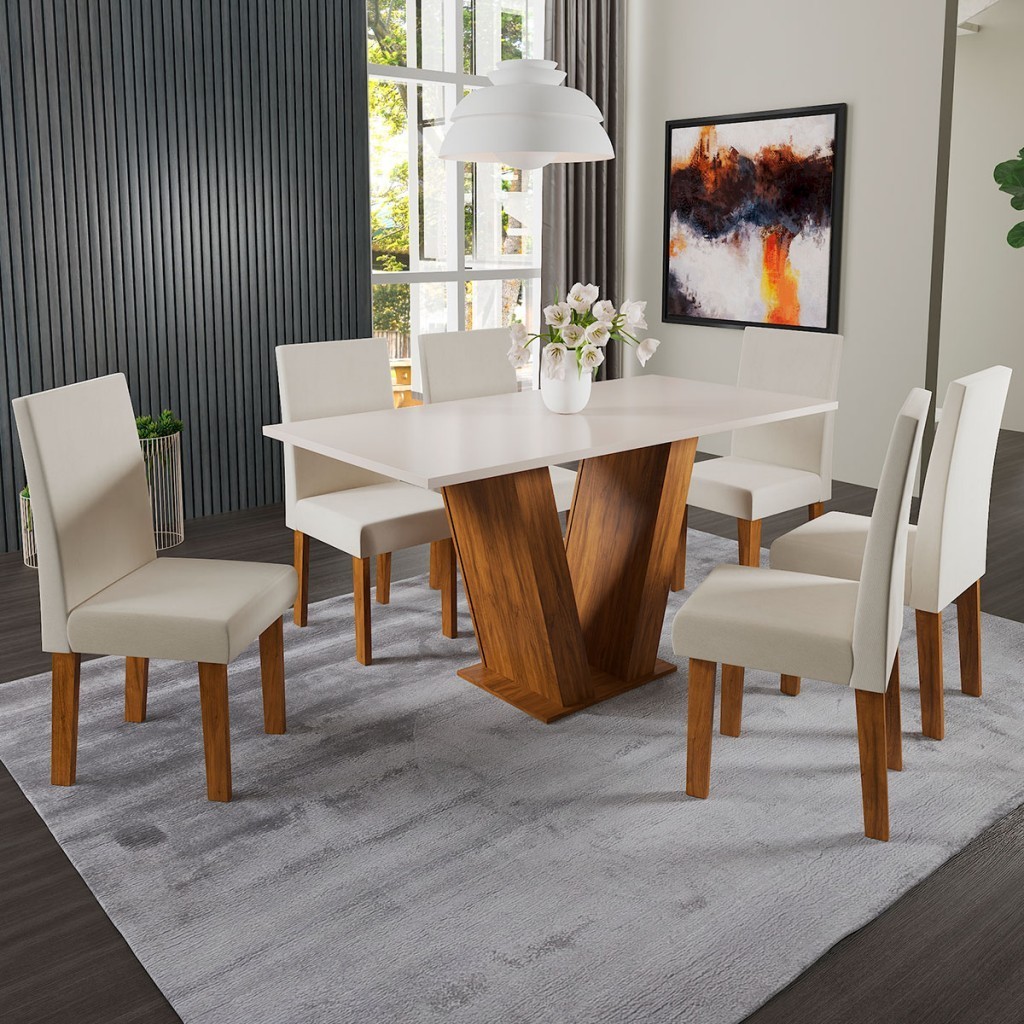 Mesa de Jantar 6 Lugares Felicity Venus Seda/Blonde/Nude - Viero Móveis em Oferta na Shopee
