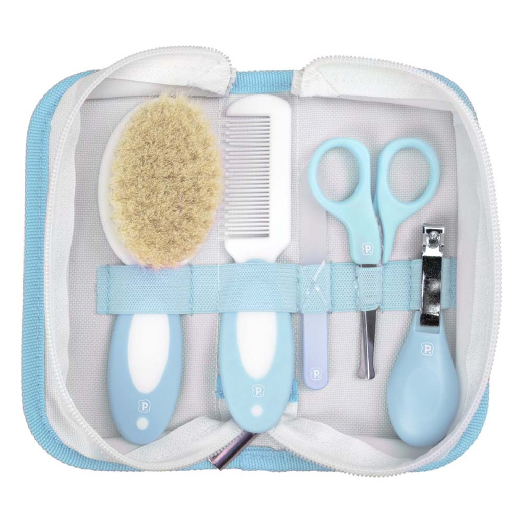 Kit Higiene Cuidados Bebê C/ Cerdas Naturais Nécessaire Azul