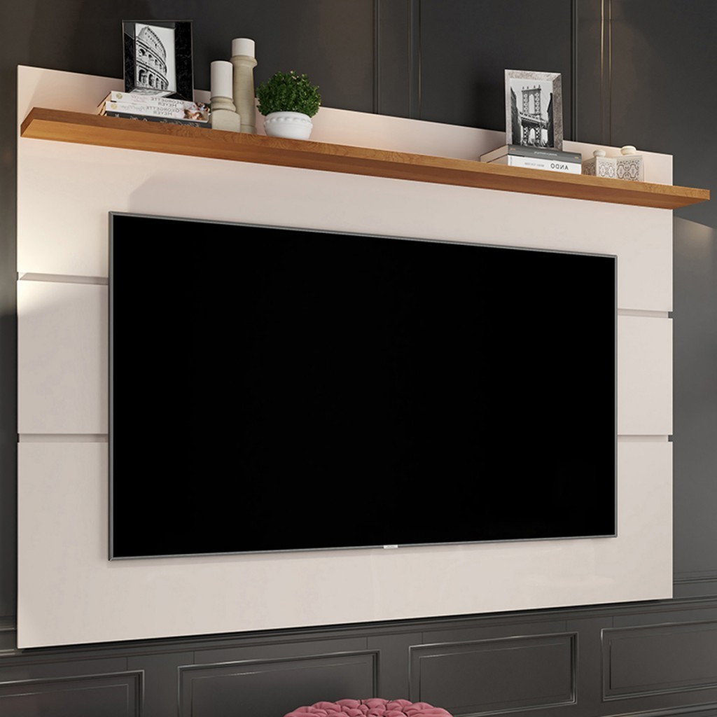 Painel para TV Até 50 Polegadas Vivare New 1 Prateleira Off White/Freijo - Giga Móveis - Home & Living
