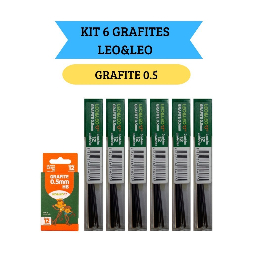 Kit 6 Grafites para Lapiseira Mina De Grafite 0.5mm Leo&Leo