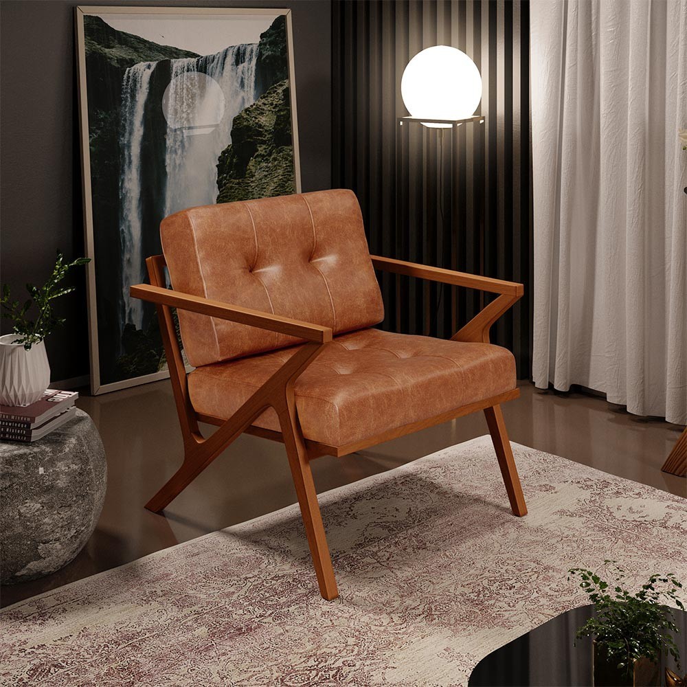 Poltrona Decorativa Sala De Estar Com Cintas De Corano Laís B04 Couríssimo Camel - Lyam Decor em Oferta na Shopee