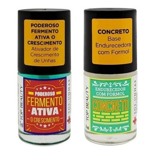 Kit Base Fortalecedora Fermento Ativa + Base Concreto Endurecedor Top Beauty