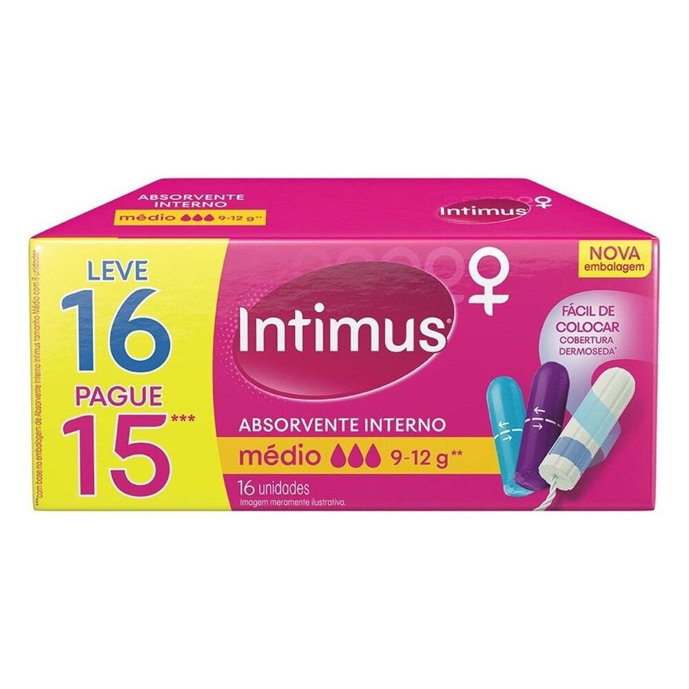 Absorvente Interno Intimus Medio Leve 16 Pague 15 em Oferta na Shopee