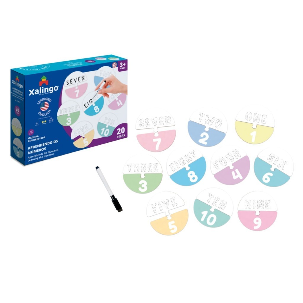 Quebra-Cabeça Didático Infantil - Aprendendo os Números em Inglês - 20 peças - Xalingo 12876 em Oferta na Shopee