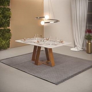 Mesa de Jantar Retangular Tampo Sem Vidro 170x90 DJ Móveis Kiara Freijó Quartzo em Oferta na Shopee