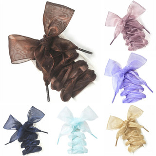 1 Par Colorido 12 Cores 110 CM Fios Chiffon Transparentes Cordões Para Sapatos De Cor Transparente Clara Tênis Exterior Algodão