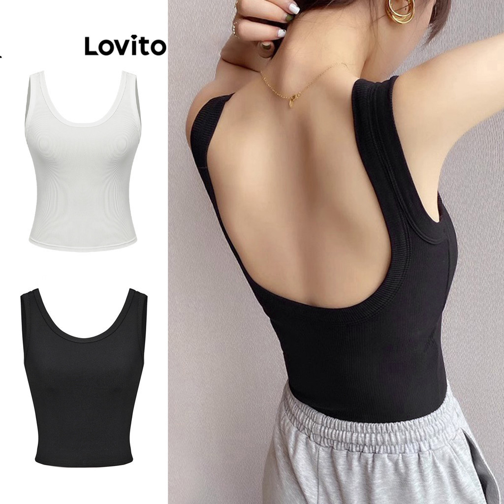 Lovito Regata Casual Lisa Sem Costas Regata Básica Para Mulheres LNE20121 (Multicolorido) - Women Clothes