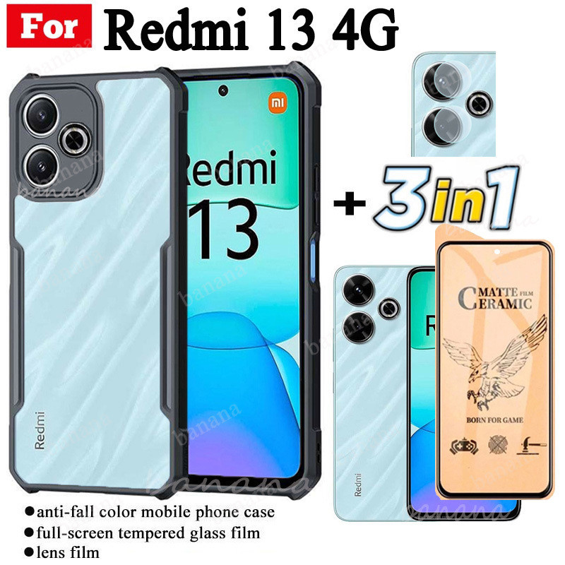 3 Em 1 Redmi 13 4G Caixa Do Telefone À Prova De Choque Para 13C 12C A3 12 4G 5G Película Fosca Cerâmica + Da Lente Câmera