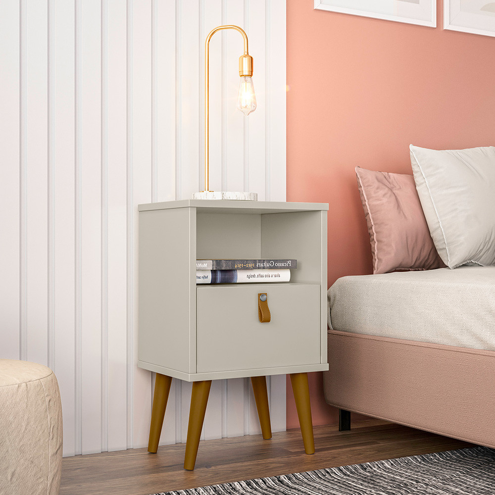 Mesa De Cabeceira Com 01 Gaveta 01 Nicho 04 Pés em Madeira Loreta L05 Off White - Lyam Decor em Oferta na Shopee