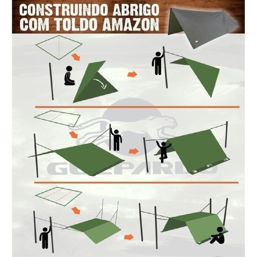 Detalhes do Toldo De Proteção Chuva E Sol Lona Camping Barraca E Rede Verde Para Acampamento