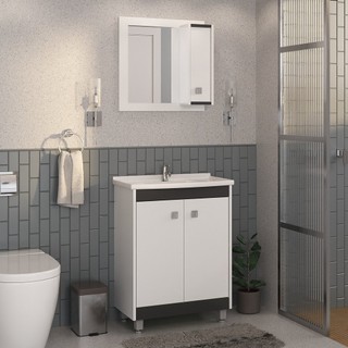 Gabinete para Banheiro 2 Portas com Cuba e Espelheira  Branco/Preto em Oferta na Shopee