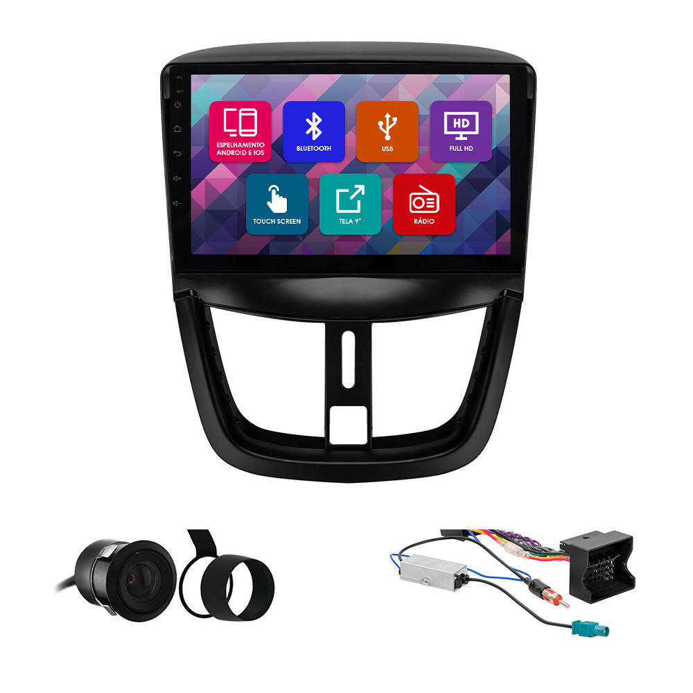 Kit Multimídia 9 Pol Peugeot 207 2006 2007 2008 2009 2010 2011 2012 Espelhamento Android Ios 2 Din Preto Camera Ré em Oferta na Shopee