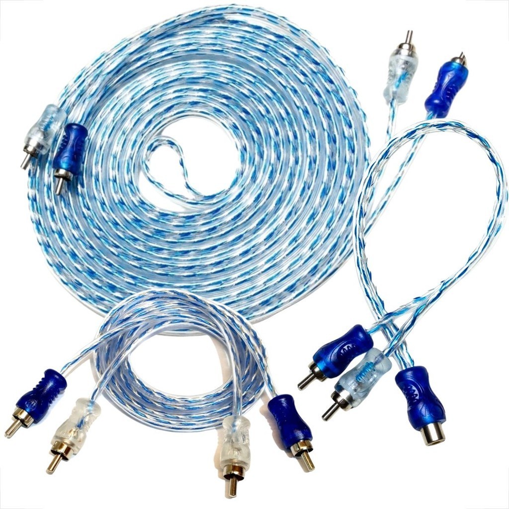 Kit cabo Rca 5m, 1m e 1 cabo Rca y 1M/2F Azul Injetado Carro Automotivo