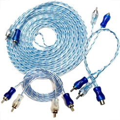 Kit cabo Rca 5m, 1m e 1 cabo Rca y 1M/2F Azul Injetado Carro Automotivo