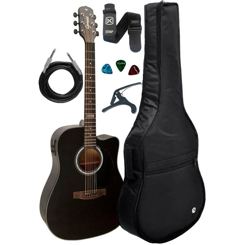 Violão Folk Giannini Gf1d Sbk Black Kit Capa Luxo Acessórios em Oferta na Shopee