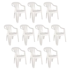 Conjunto com 10 Cadeiras Plásticas Branca MOR - 15151101