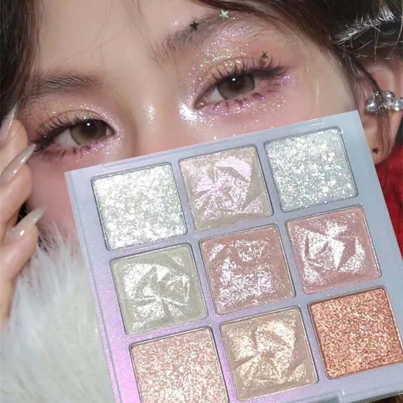 9 Cores Paleta De Sombra De Floco De Neve Brilhante Olho Perolado Matte Destaques Maquiagem De Tom Frio Conjunto De Olhos Encantadoras
