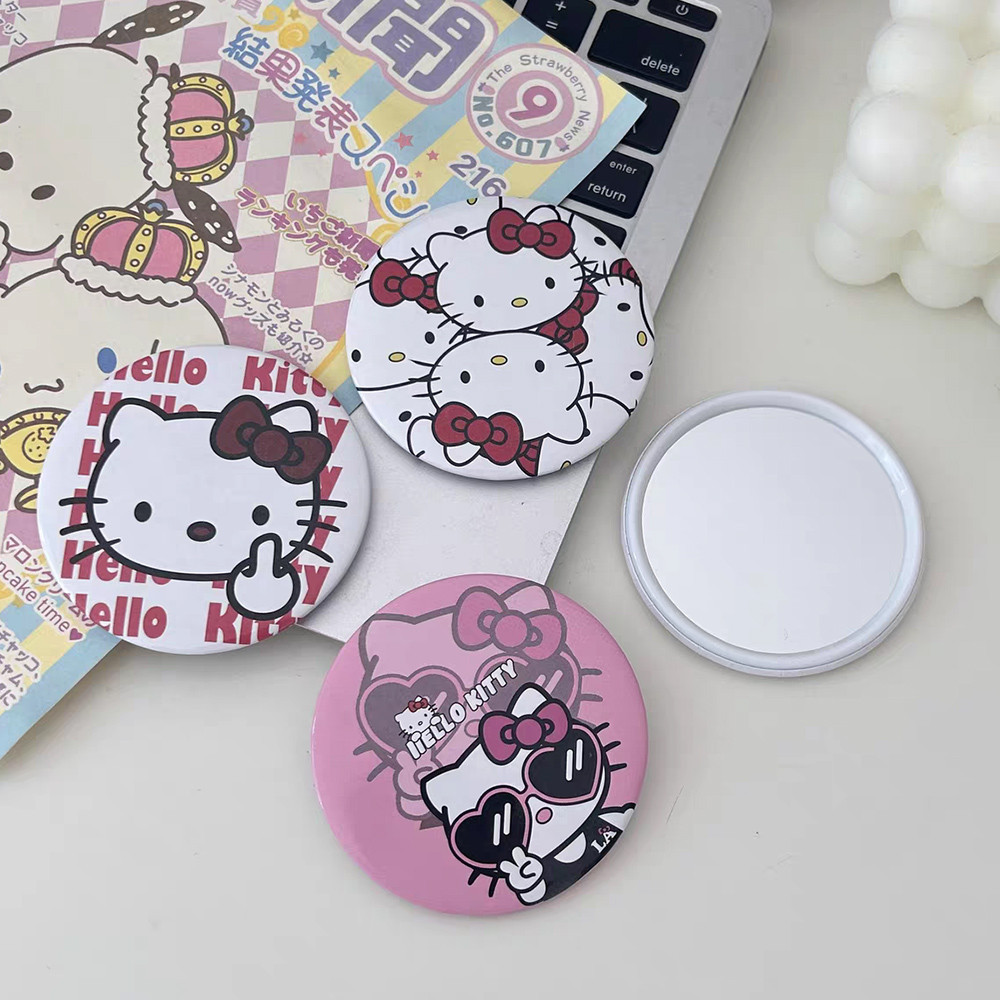 1Piece Round Cartoon Maquiagem Espelho Redondo Mini Pequeno Portátil Espelhos Portáteis Estilo INS Hello Kitty