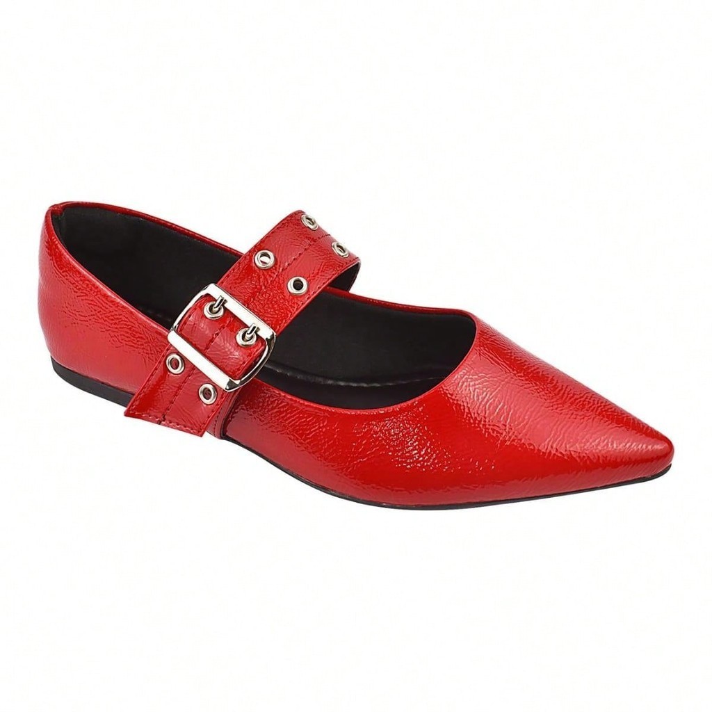 Sapatilha com Tira Fivela Larga Verniz Moda Fashion Elegante Bico Fino Flat em Oferta na Shopee